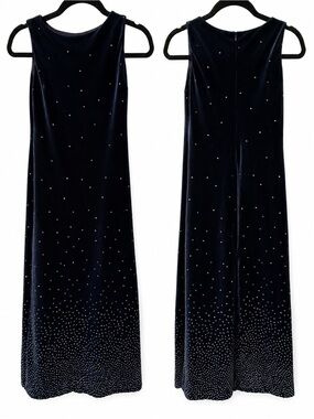 Vintage Navy Velvet Rhinestone Sleeveless Formal Evening Dress Junior Sz 7 USA